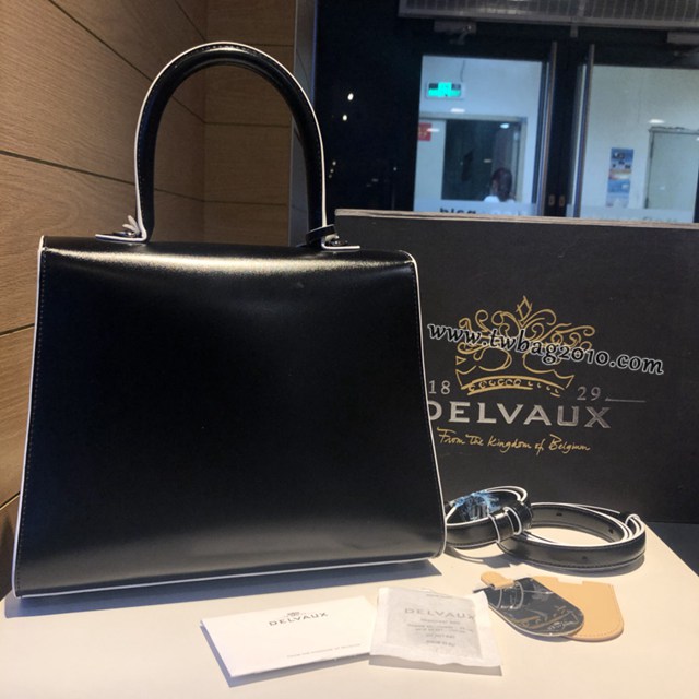 Delvaux全新box皮黑配白邊brillant手提女包 德爾沃專櫃專櫃經典款黑色手袋 bxs1058